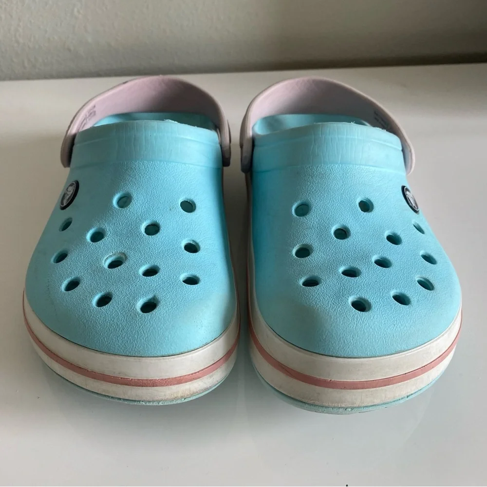 CROCS Kids Aqua Blue Clogs with Pale Pink Trim